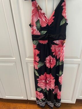 Susan Lawrence Black Maxi Dress with Peach Floral Print